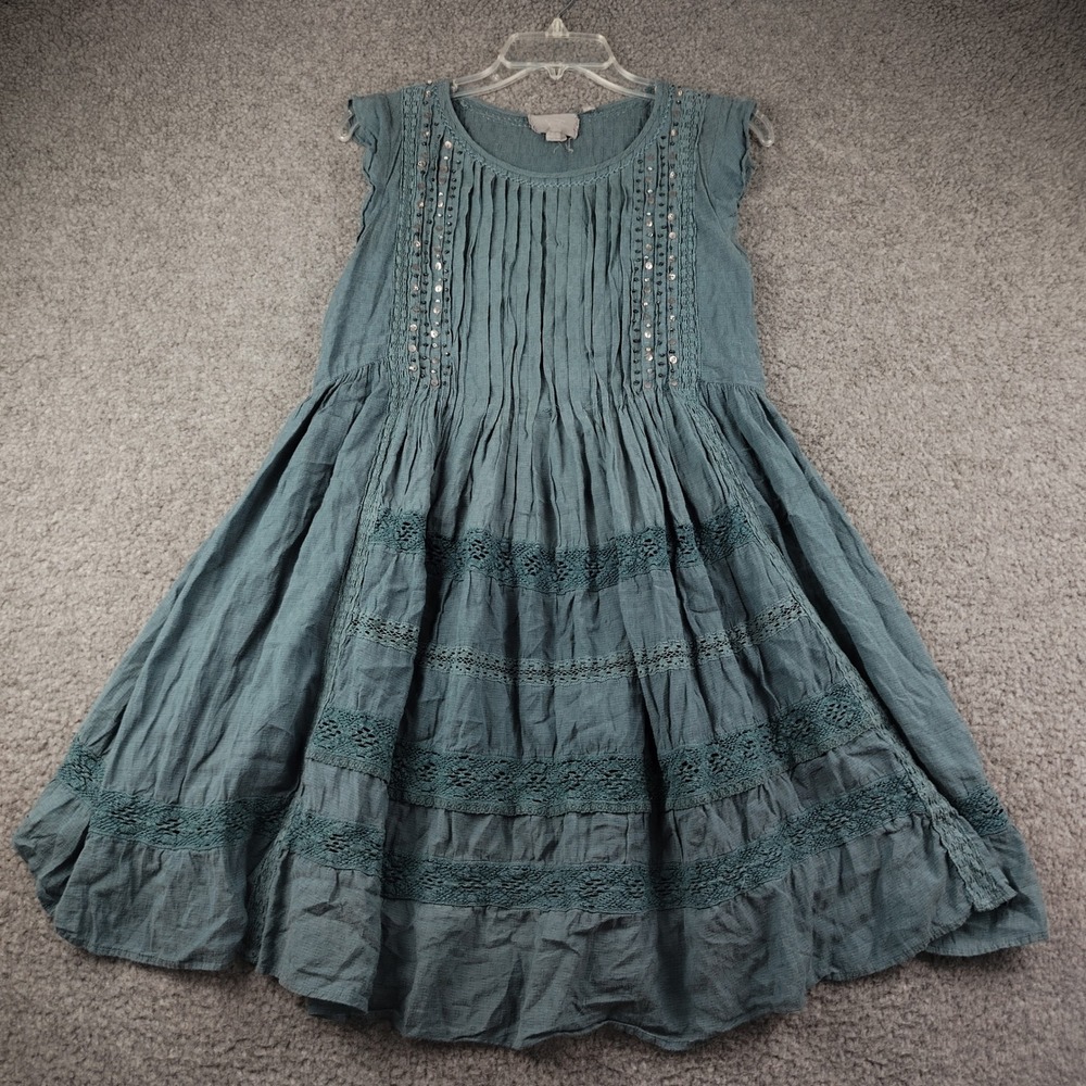 Vanessa Virginia Dress Womens XS Boho Lace Sequin Pintuck Tiered Whimsigoth